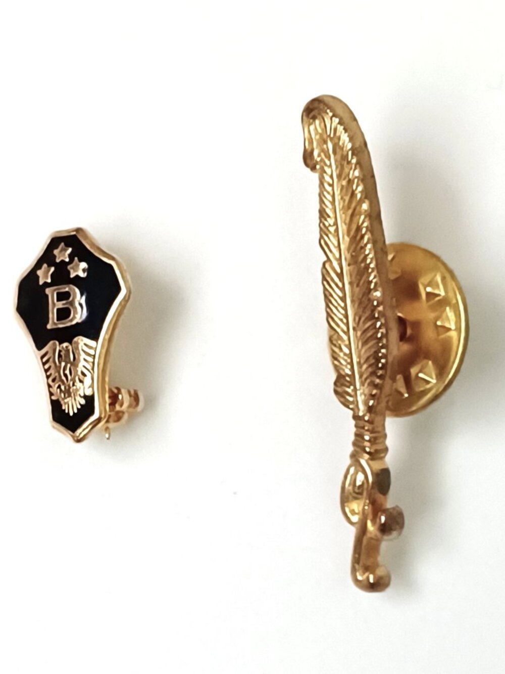 Lot of Two Gold Tone Vintage Lapel Pins. Quill Feather and Beta Club Honors